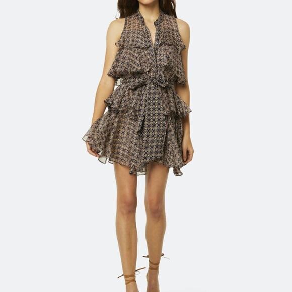 Misa Los Angeles "Emogene" Tiered Ruffle Dress in Tamarin Tile Size Large - Picture 1 of 5